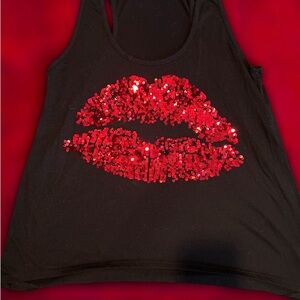 Black Tank Top with Red Sequin Lips
